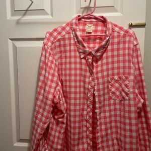 Faded Glory Orange Plaid Button Down Shirt. Shirt 28